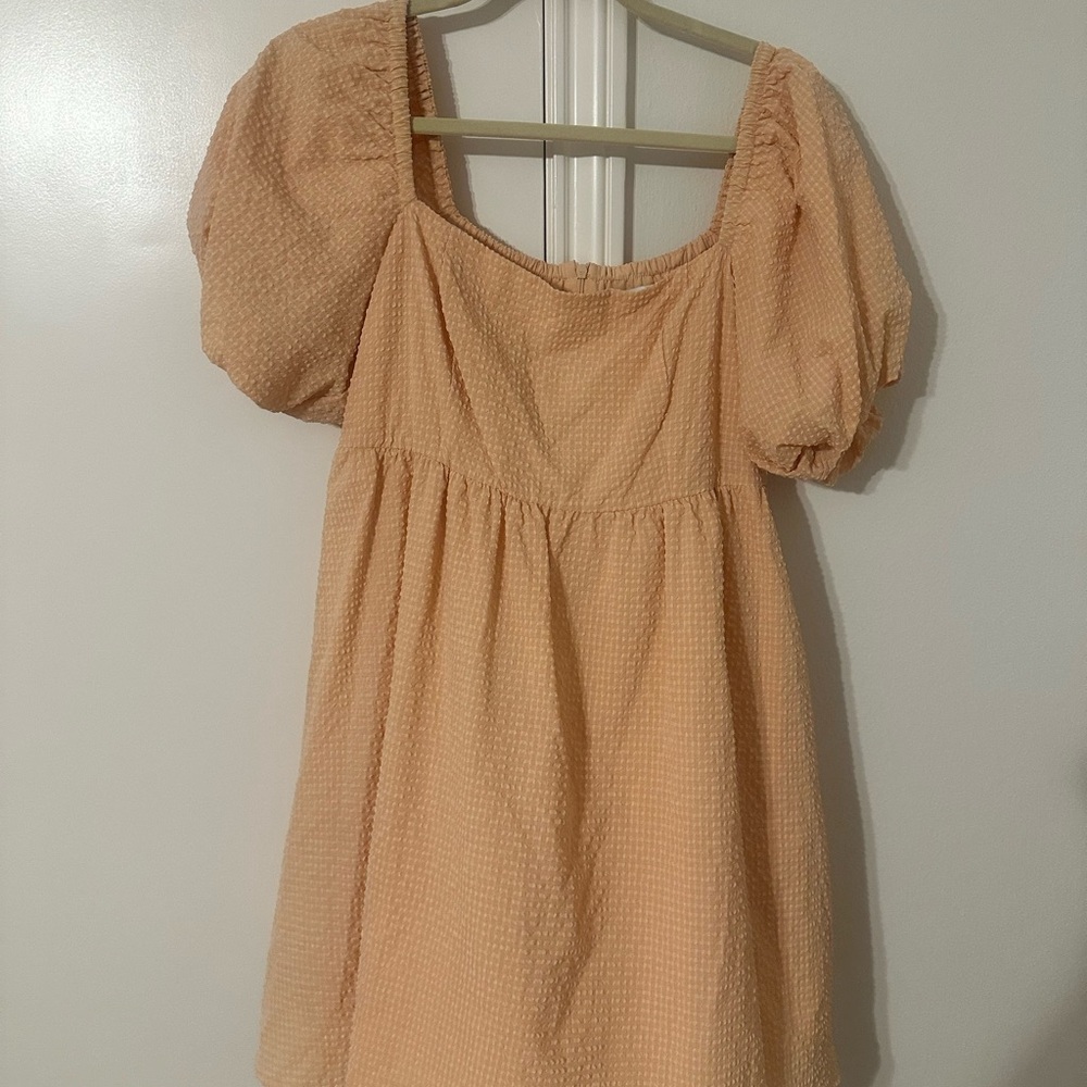 Peach Puff Sleeve Mini Dress
